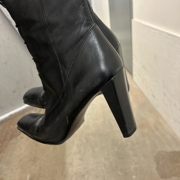 Genuine leather lace up square toe witchy whimsigoth heeled boots - Picture 7 of 10